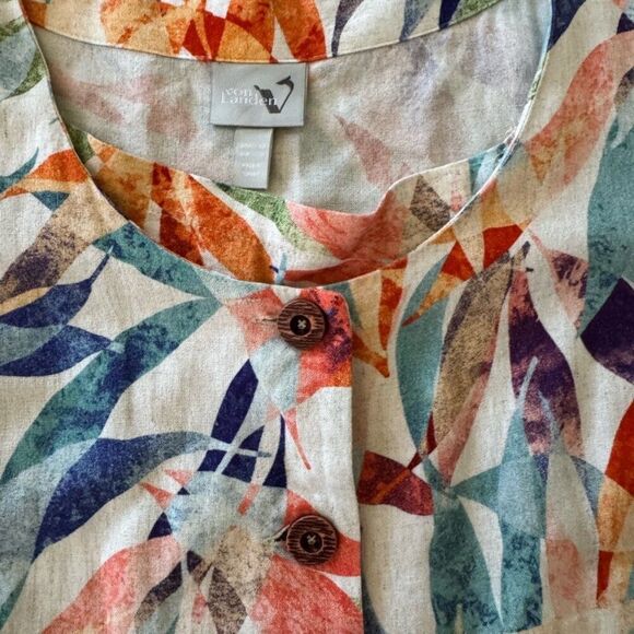 Ulla Popken Von Landen Watercolor Floral Button Front Dress 30 Linen wedding - Picture 10 of 14